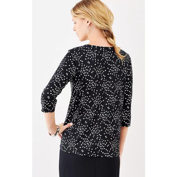 J. Jill 3/4 Sleeve Stretch Floral Jersey‎ Knit Pullover Top Women Size M Black - Picture 3 of 7